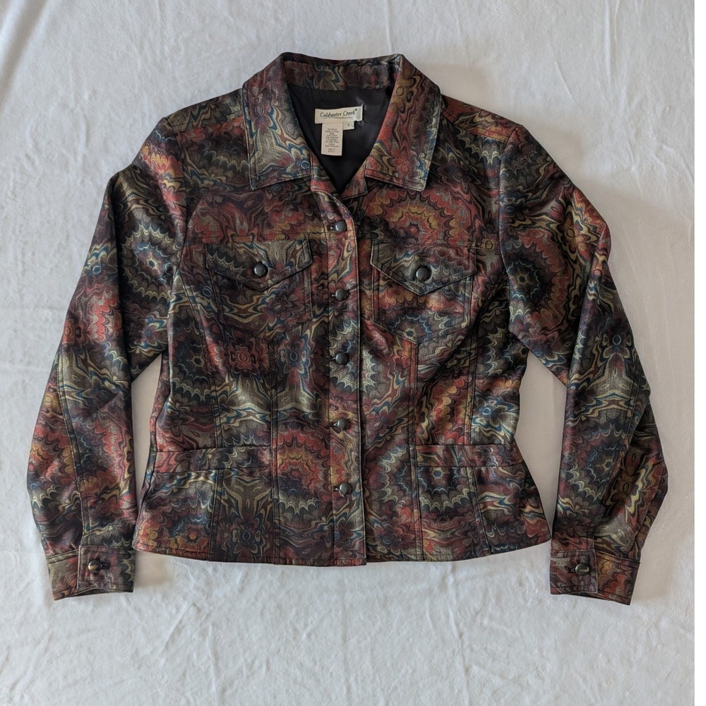 Vtg Coldwater Creek Jacket Multi-Color Kaleidoscope Paisley Print Sz S Artsy